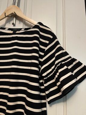NWOT-J. Crew Black and White Striped Ruffle Sleeve Top
